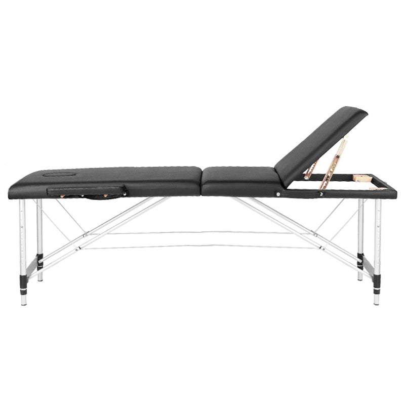 ActivFizjo Aluminium Folding Massage Table Comfort 3 Segments Black & Silver - full product view on a white background