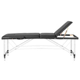 ActivFizjo Aluminium Folding Massage Table Comfort 3 Segments Black & Silver - full product view on a white background