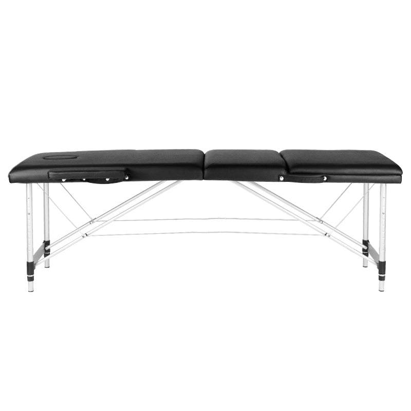 ActivFizjo Aluminium Folding Massage Table Comfort 3 Segments Black & Silver - full product view on a white background