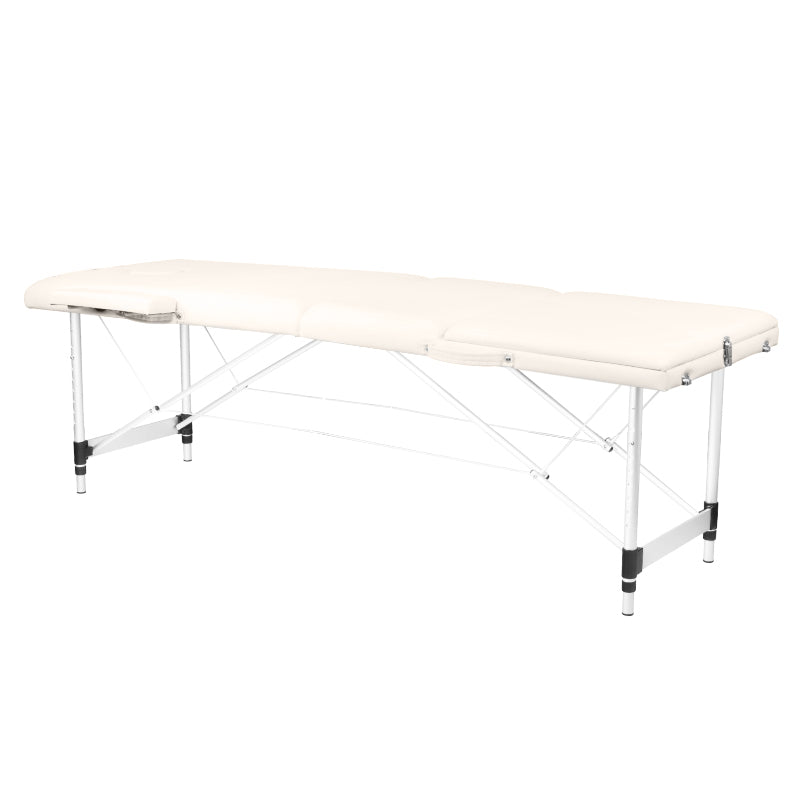 ActivFizjo Aluminium Folding Massage Table Comfort 3 Segments Cream & Silver - full product view at an angle on a white background
