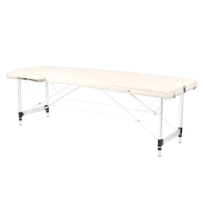 ActivFizjo Aluminium Folding Massage Table Comfort 3 Segments Cream & Silver - full product view at an angle on a white background
