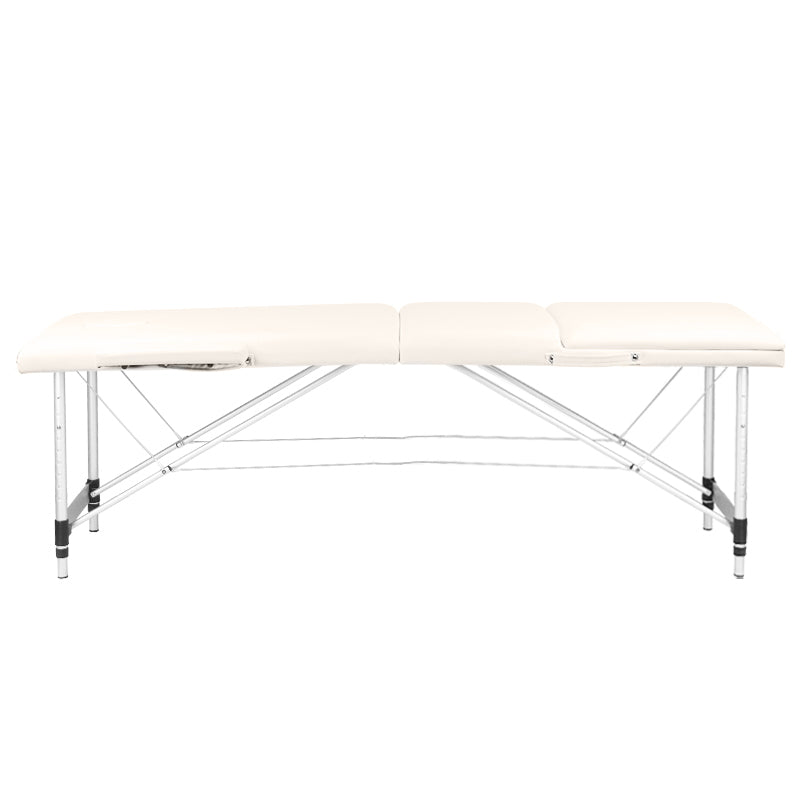 ActivFizjo Aluminium Folding Massage Table Comfort 3 Segments Cream & Silver - full product view on a white background