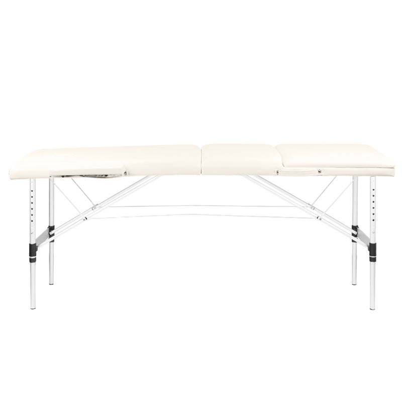ActivFizjo Aluminium Folding Massage Table Comfort 3 Segments Cream & Silver - full product view on a white background
