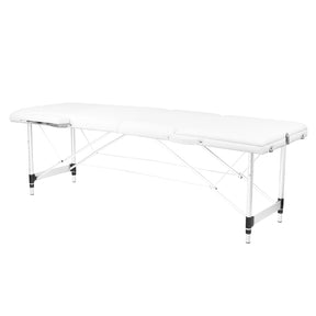 ActivFizjo Aluminium Folding Massage Table Comfort 3 Segments White & Silver - full product view at an angle on a white background