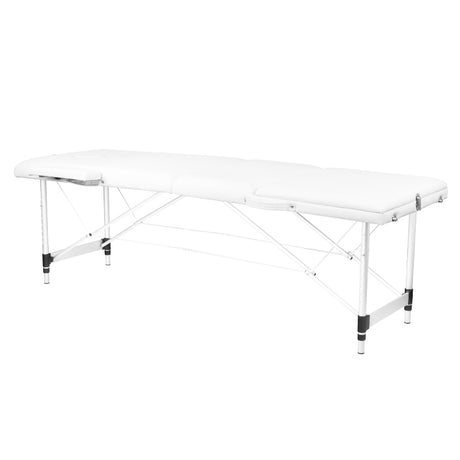 ActivFizjo Aluminium Folding Massage Table Comfort 3 Segments White & Silver - full product view at an angle on a white background