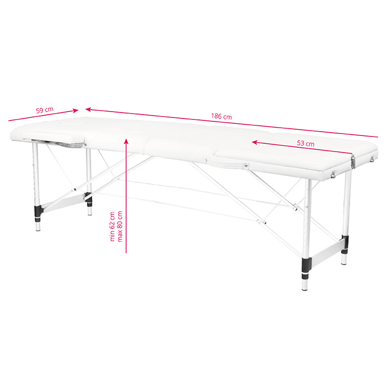 ActivFizjo Aluminium Folding Massage Table Comfort 3 Segments White & Silver - full product view on a white background