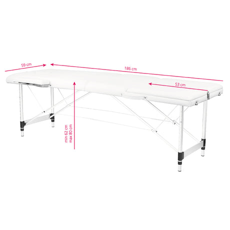 ActivFizjo Aluminium Folding Massage Table Comfort 3 Segments White & Silver - full product view on a white background