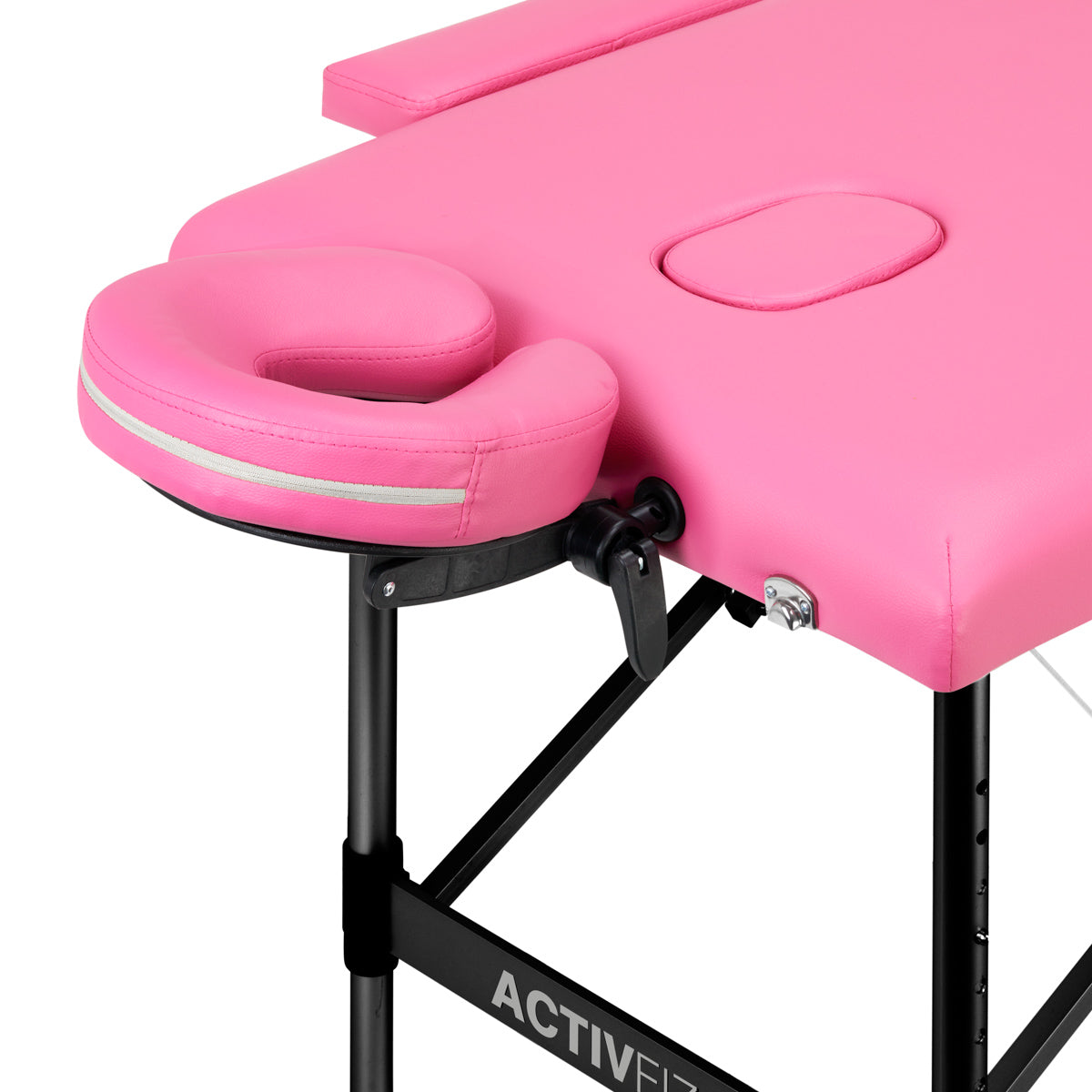 ActivFizjo Comfort Lux 2-Section Aluminium Folding Massage Table Pink & Black - displayed in a professional treatment-room setting