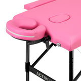 ActivFizjo Comfort Lux 2-Section Aluminium Folding Massage Table Pink & Black - displayed in a professional treatment-room setting
