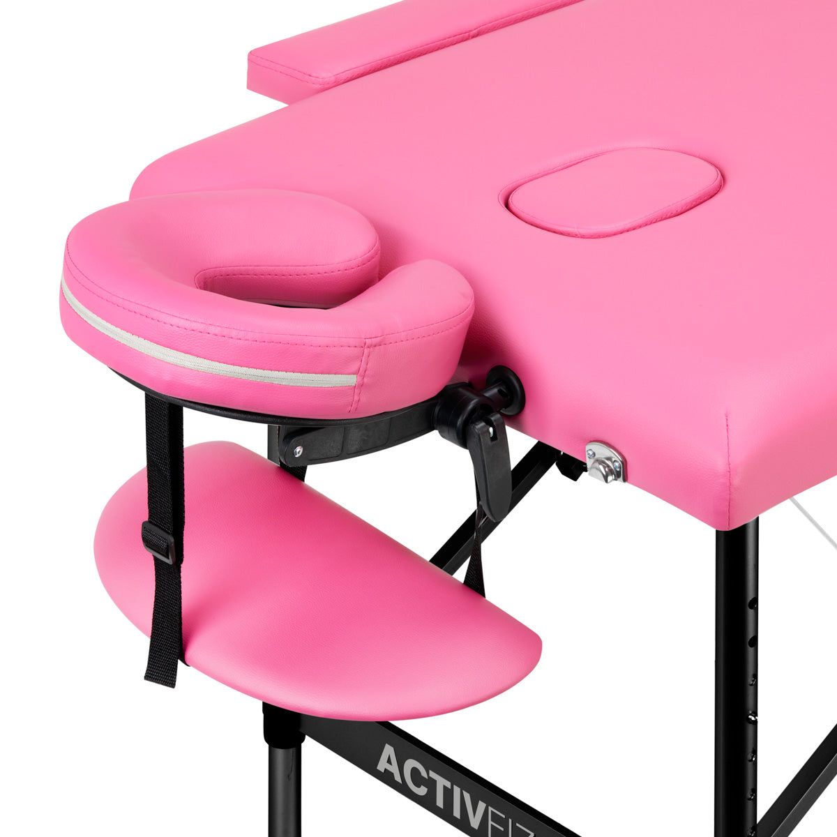 ActivFizjo Comfort Lux 2-Section Aluminium Folding Massage Table Pink & Black - displayed in a professional treatment-room setting