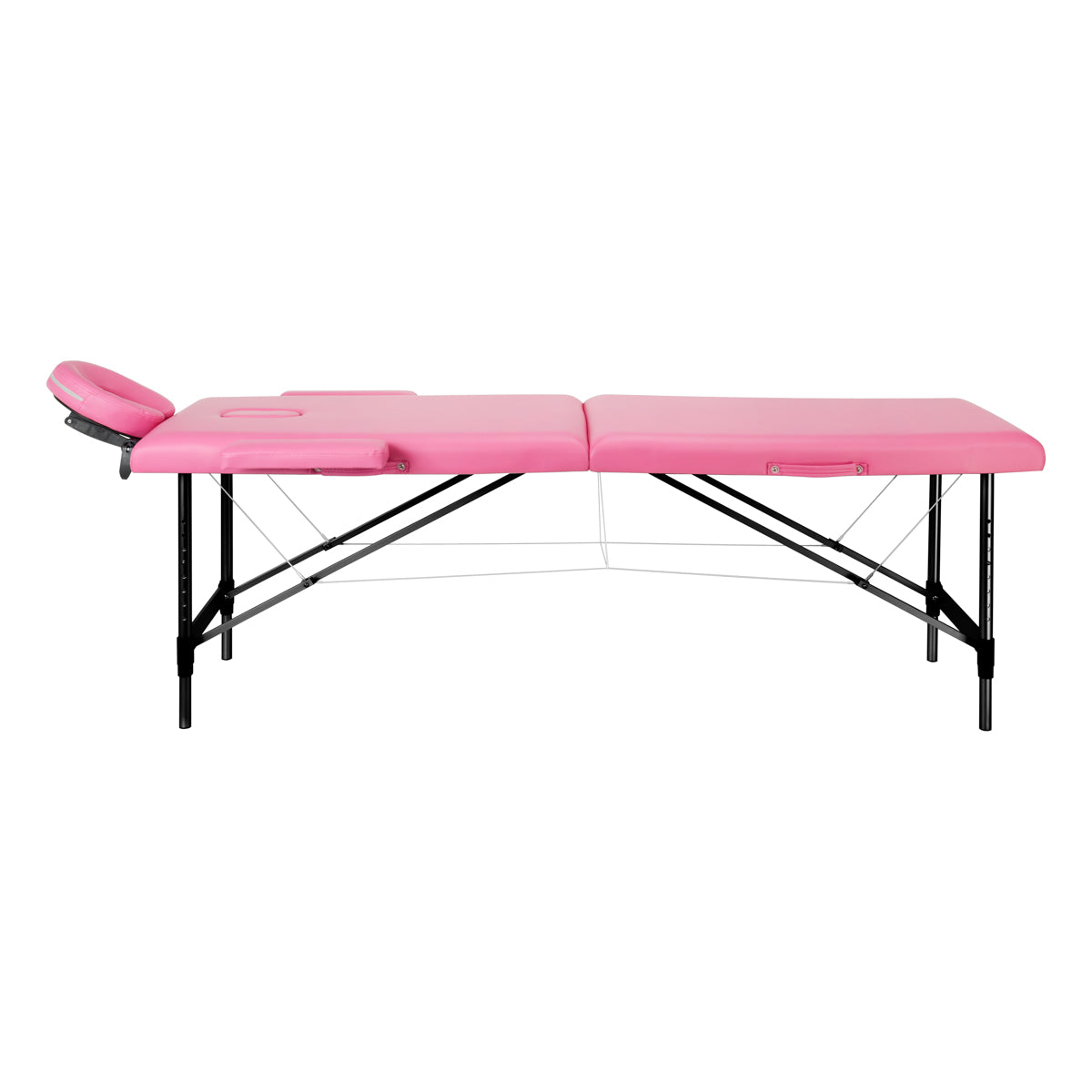 ActivFizjo Comfort Lux 2-Section Aluminium Folding Massage Table Pink & Black - full product view on a white background