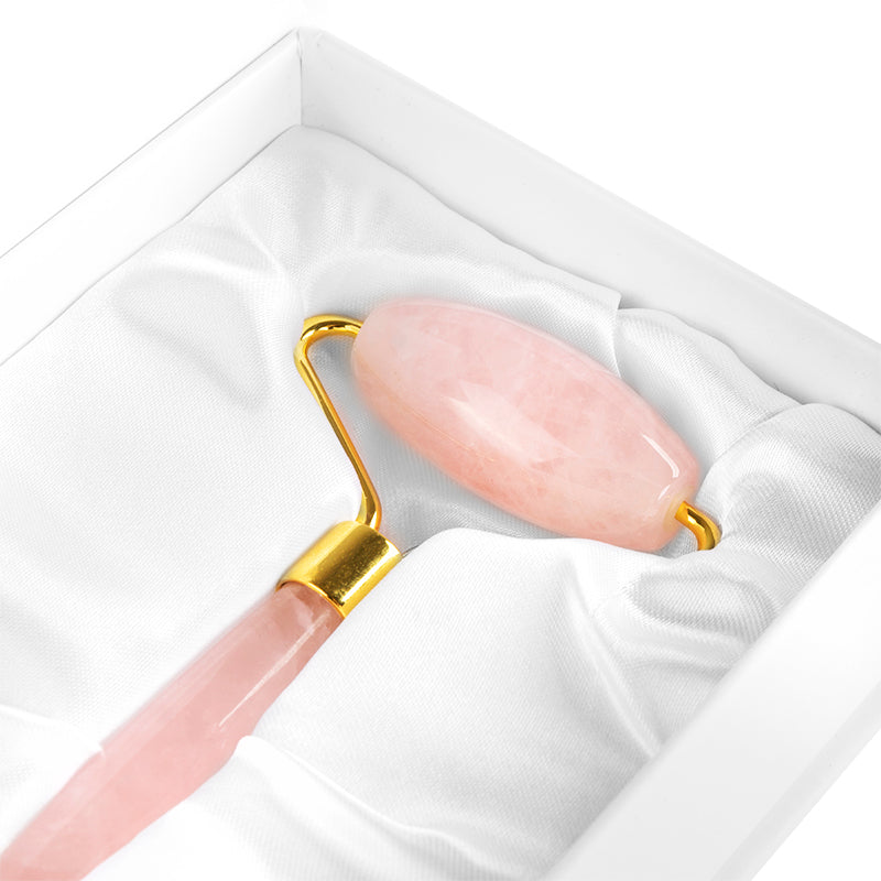ActivFizjo Massager Roller Jade Rose Quartz - arranged with the included components on a white background