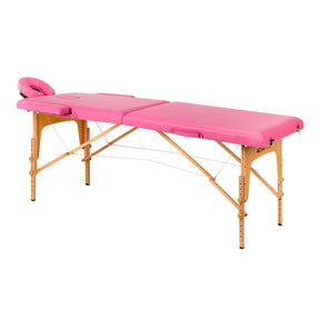 ActivFizjo Wooden Folding Massage Table Comfort Lux 2-Sections Pink - full product view at an angle on a white background