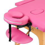 ActivFizjo Wooden Folding Massage Table Comfort Lux 2-Sections Pink - displayed in a professional treatment-room setting