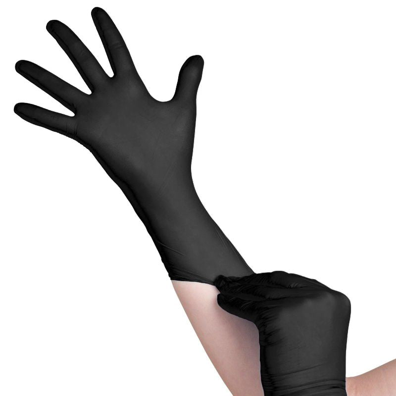 All4Med Disposable Diagnostic Nitrile Gloves Black - isolated on a white background