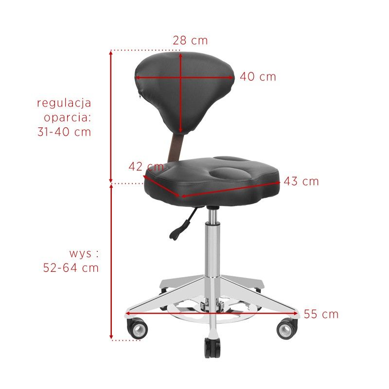 Azzurro 156F Height-Adjustable Beauty Chair White - dimensions and measurements shown