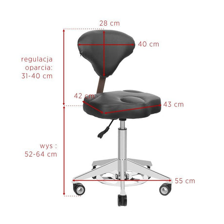 Azzurro 156F Height-Adjustable Beauty Chair White - dimensions and measurements shown