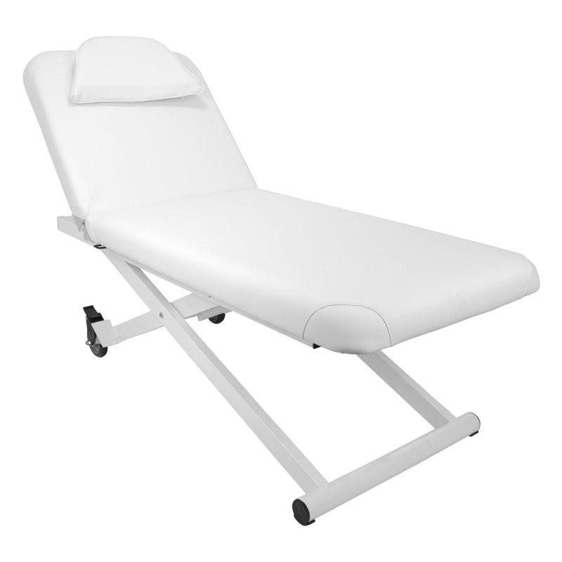 Azzurro 329E 1-Motor Electric Massage Bed White - full product view at an angle on a white background