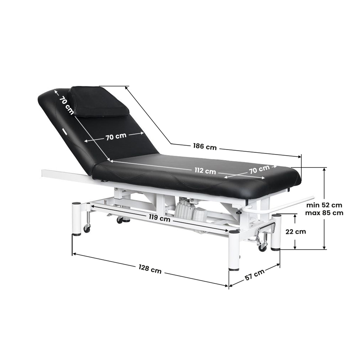Azzurro 684 1-Motor Electric Massage Bed Black - full product view on a white background