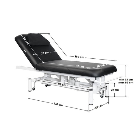 Azzurro 684 1-Motor Electric Massage Bed Black - full product view on a white background
