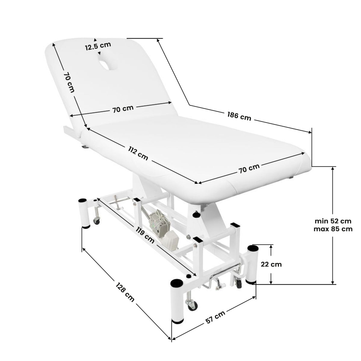 Azzurro 684 1-Motor Electric Massage Bed White - full product view on a white background
