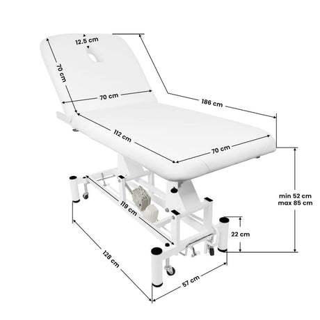 Azzurro 684 1-Motor Electric Massage Bed White - full product view on a white background