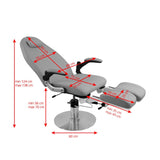 Azzurro 713A Hydraulic Pedicure Bed Grey - dimensions and measurements shown