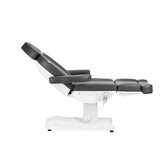 Azzurro 803D 3-Motor Electric Beauty Bed Grey - close-up showing the headrest, upholstery and adjustment controls