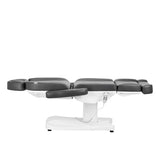 Azzurro 803D 3-Motor Electric Beauty Bed Grey - close-up showing the headrest, upholstery and adjustment controls