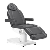 Azzurro 803D 3-Motor Electric Beauty Bed Grey - close-up showing the headrest, upholstery and adjustment controls