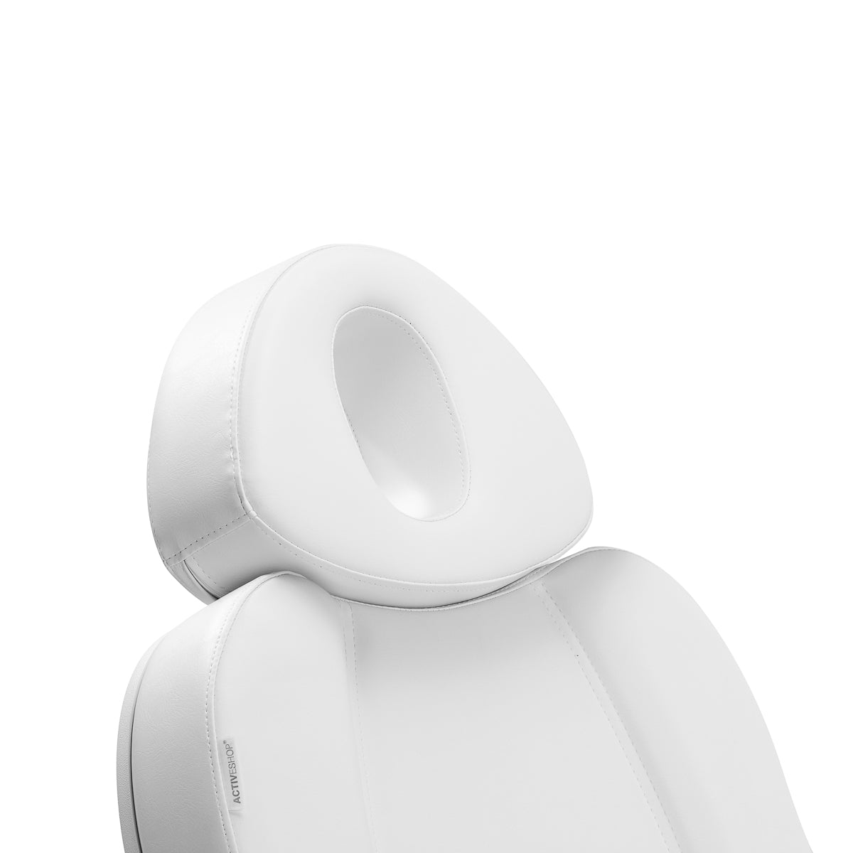 Azzurro 803D 3-Motor Electric Beauty Bed White - close-up showing the headrest, upholstery and adjustment controls