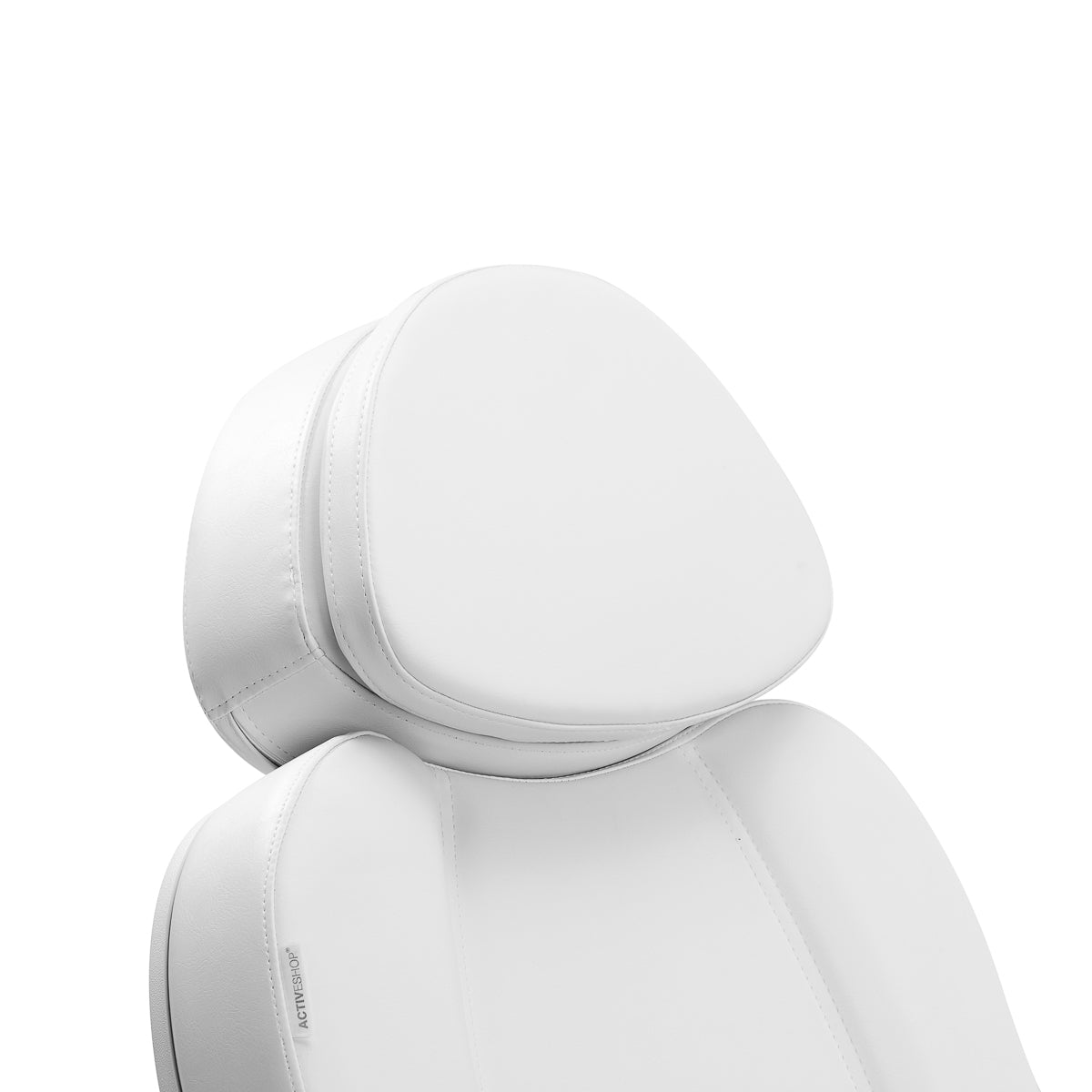 Azzurro 803D 3-Motor Electric Beauty Bed White - close-up showing the headrest, upholstery and adjustment controls