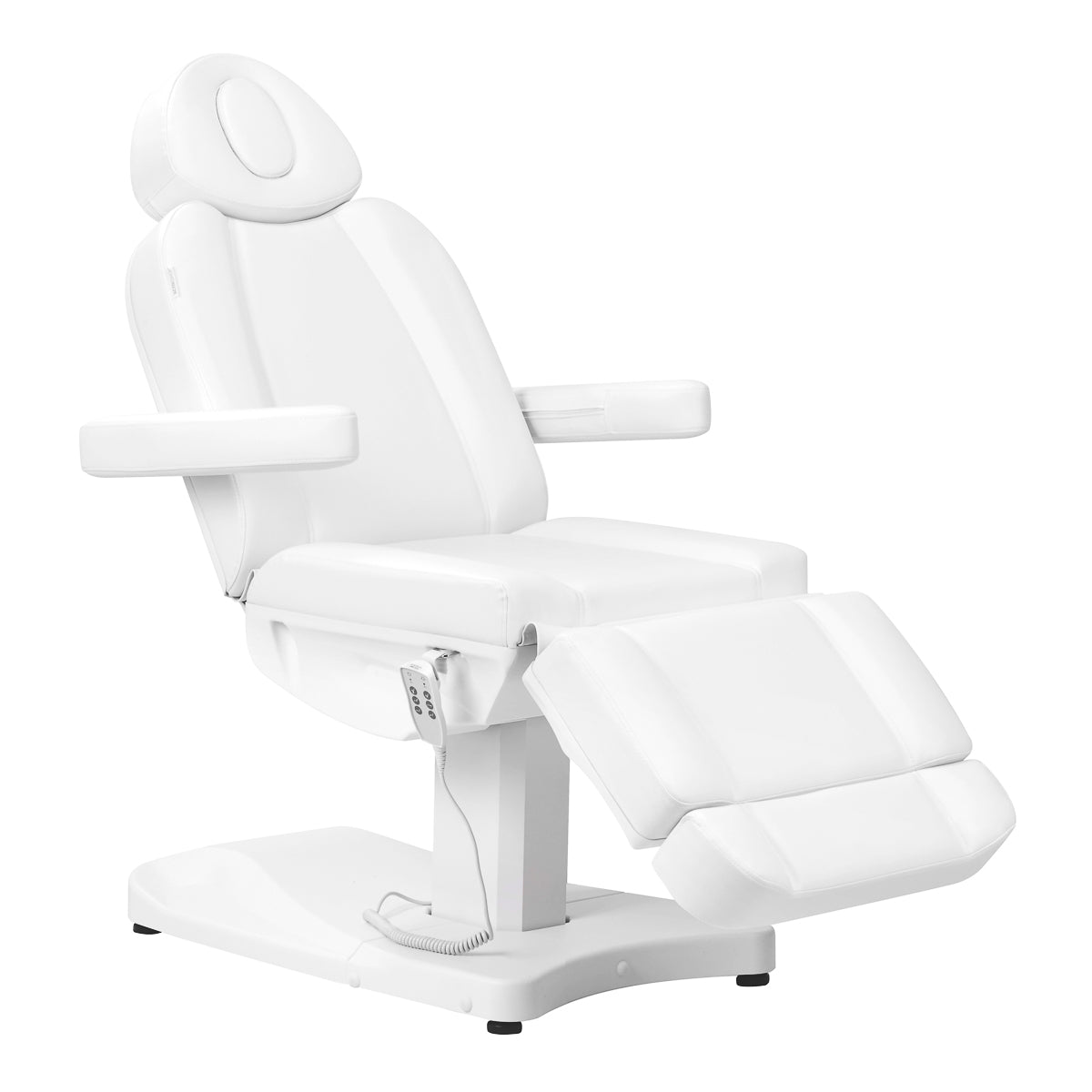 Azzurro 803D 3-Motor Electric Beauty Bed White - close-up showing the headrest, upholstery and adjustment controls