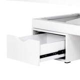 Azzurro 815B Heated Massage Bed White - close-up showing the headrest, upholstery and adjustment controls