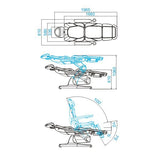 Azzurro 870 3-Motor Electric Beauty Chair Cappuccino - dimensions and measurements shown