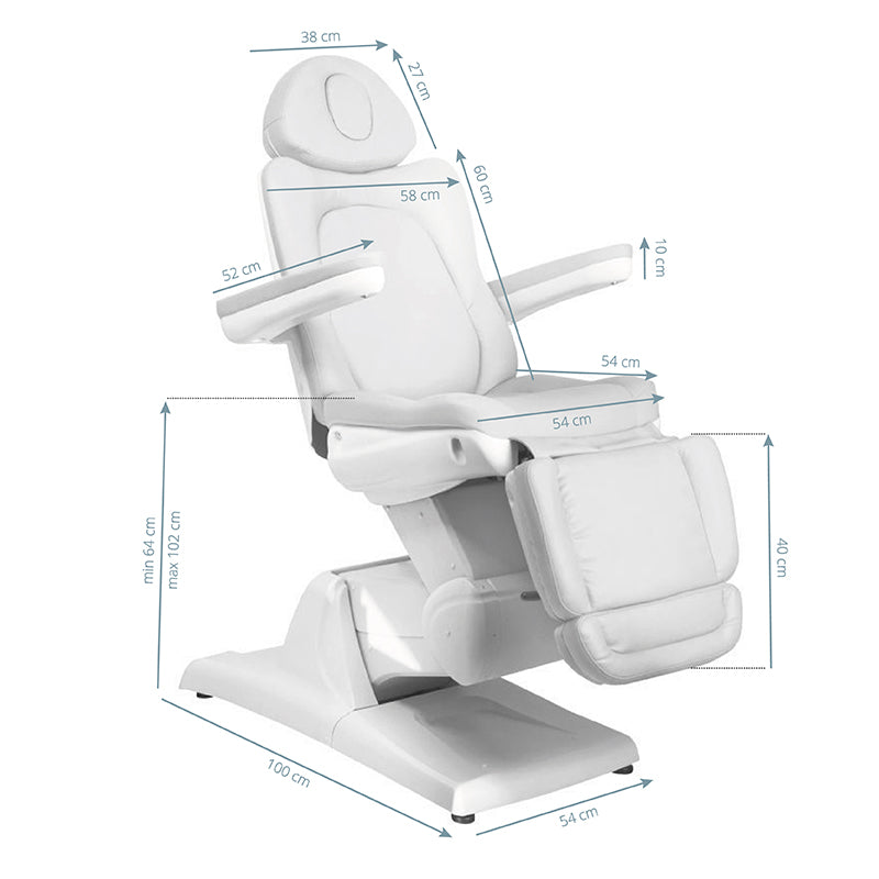 Azzurro 870 3-Motor Electric Beauty Chair White - full product view on a white background