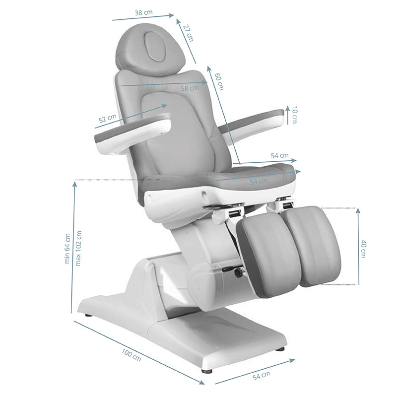 Azzurro 870S 3-Motor Electric Pedicure Chair Grey - close-up of the upholstery and adjustment details