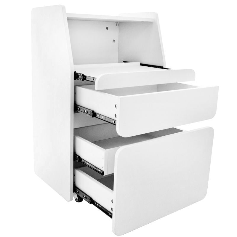 Azzurro Beauty Salon Cabinet Midi 970 White - front view showing the storage and construction details