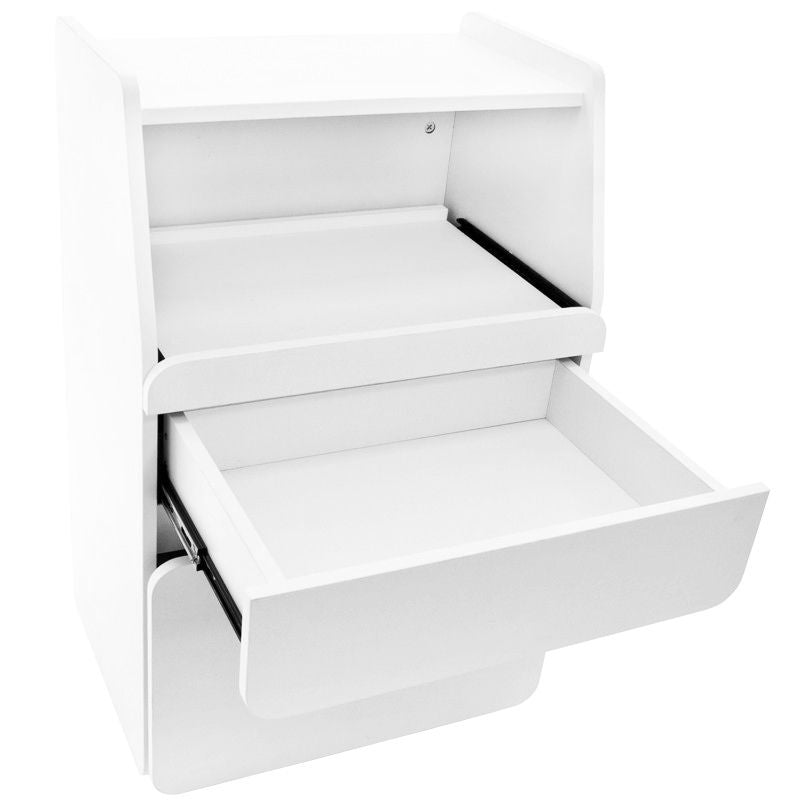 Azzurro Beauty Salon Cabinet Midi 970 White - front view showing the storage and construction details
