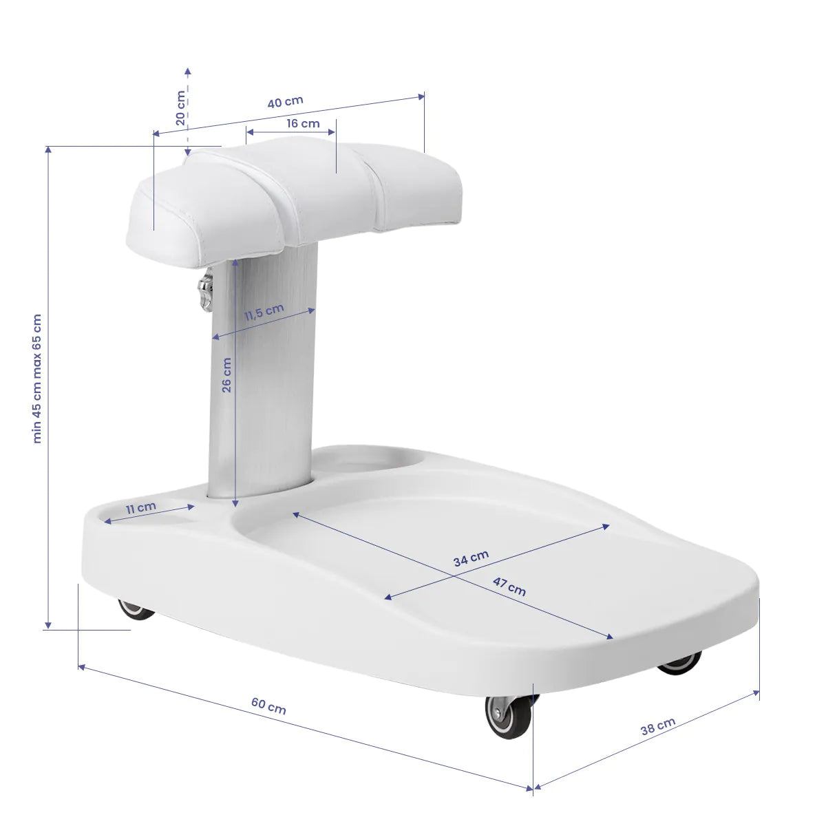 Azzurro Mobile Pedicure Bowl Trolley With Adjustable Footrest White - mobile pedicure bowl trolley with adjustable padded footrest