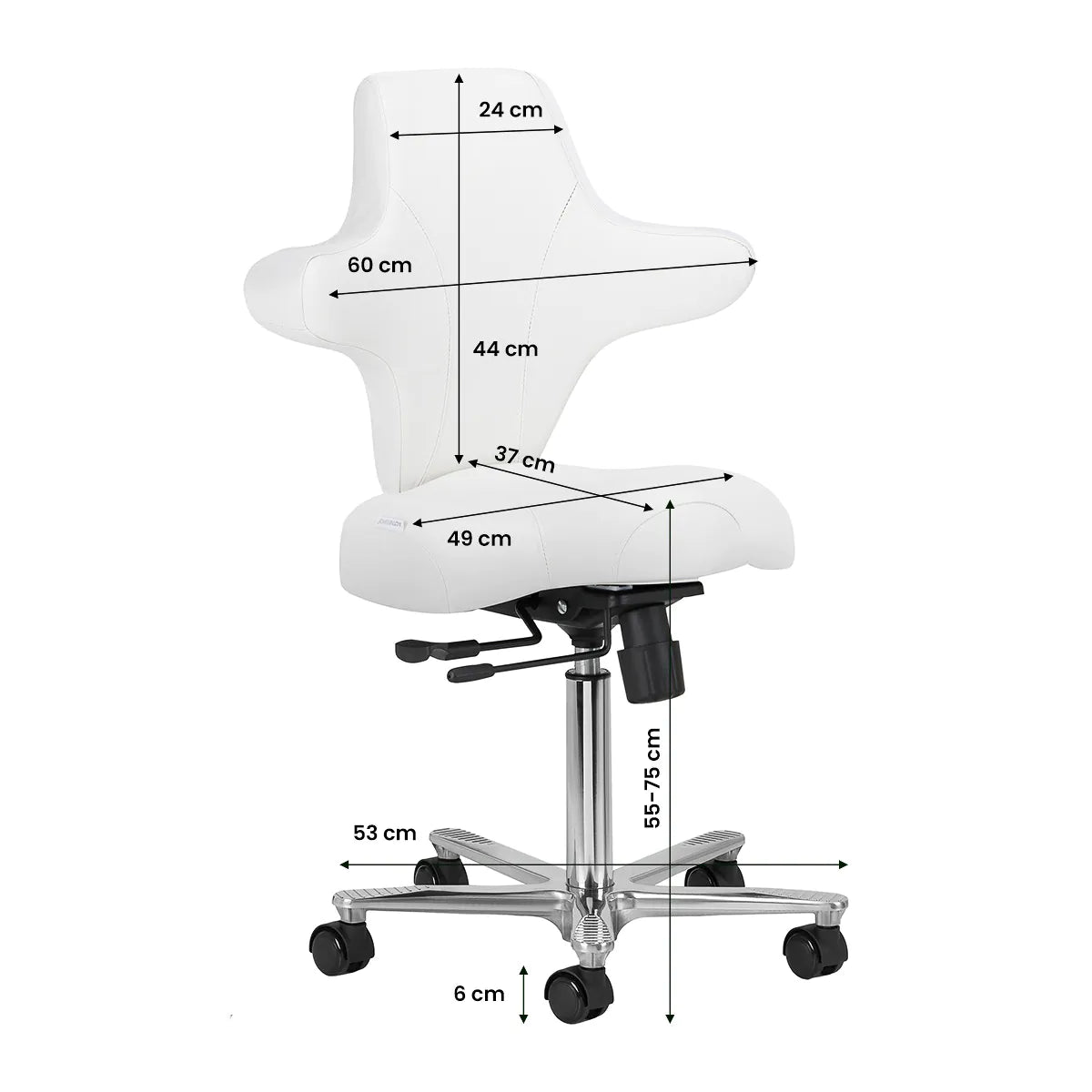 Dimension guide for the Azzurro Special 152 adjustable salon chair
