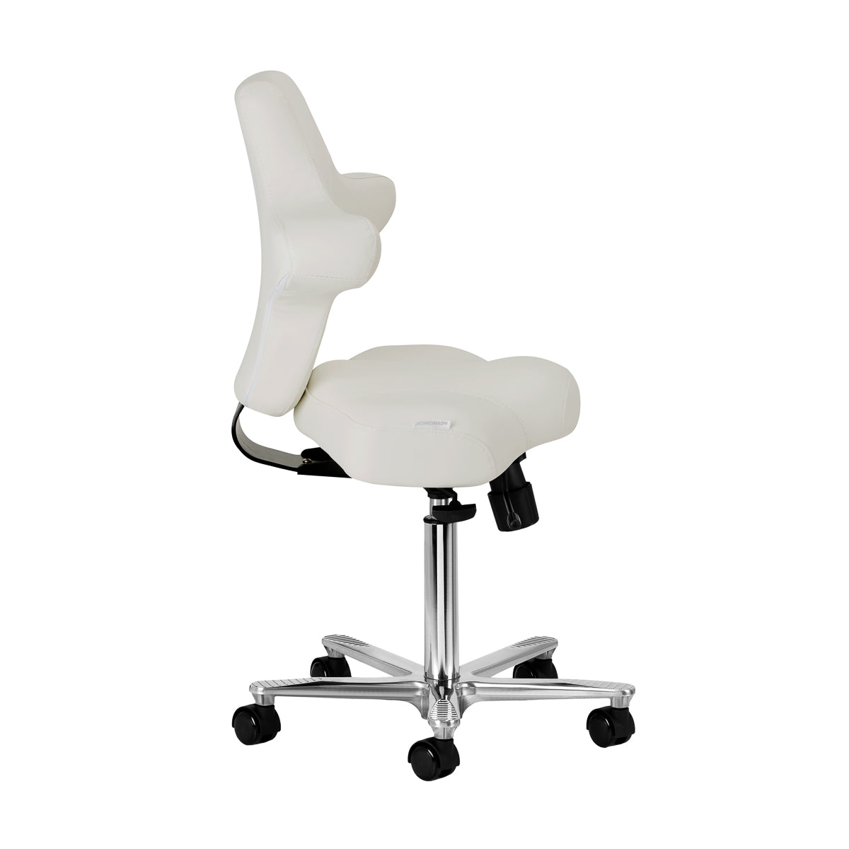Side profile of Azzurro Special 152 grey salon chair showing curved backrest and padded seat