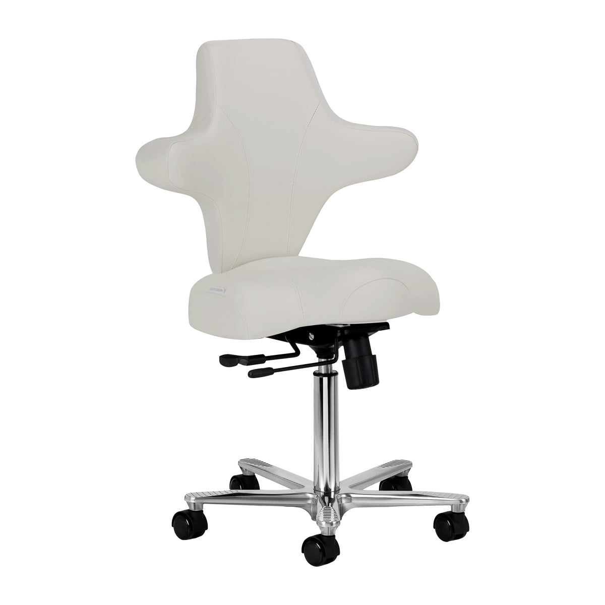 Azzurro Special 152 grey salon chair in three-quarter front view with sculpted backrest and castor base