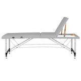 BALANCE grey massage table with backrest raised, shown from the side