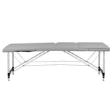 Side view of the BALANCE grey massage table and cable-supported aluminium frame