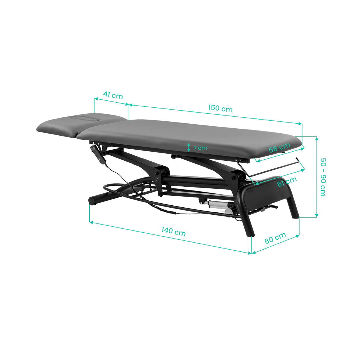 Balance Novus 2 Electric Massage & Physiotherapy Bed Grey - close-up showing the headrest, upholstery and adjustment controls