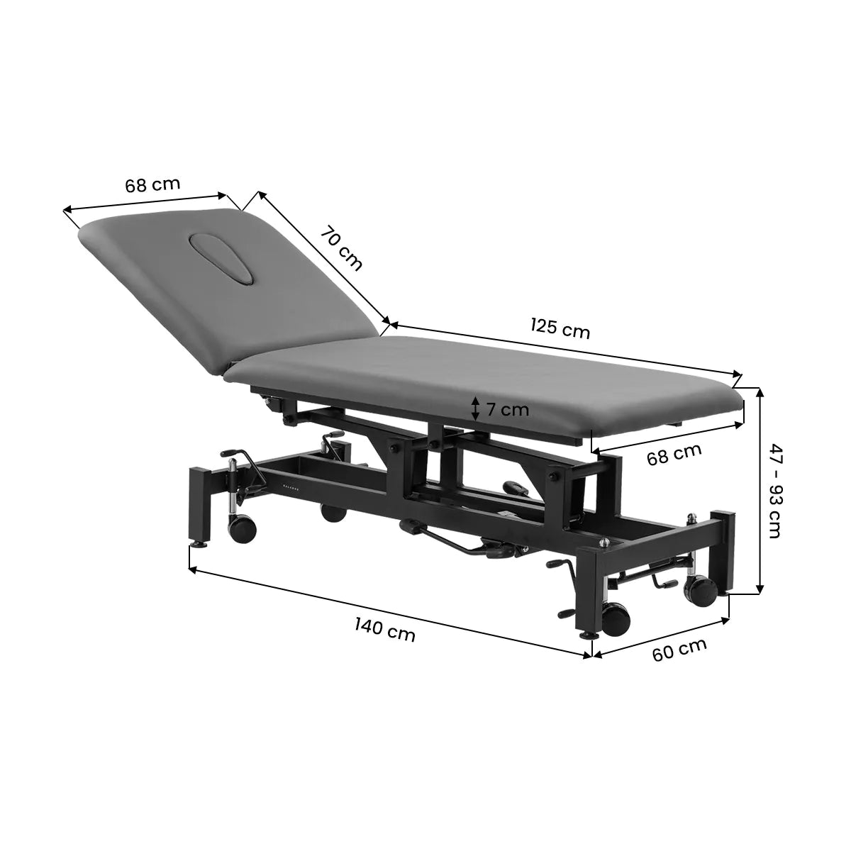 Balance Solidum 5 Hydraulic Massage & Physiotherapy Bed Grey - close-up showing the headrest, upholstery and adjustment controls