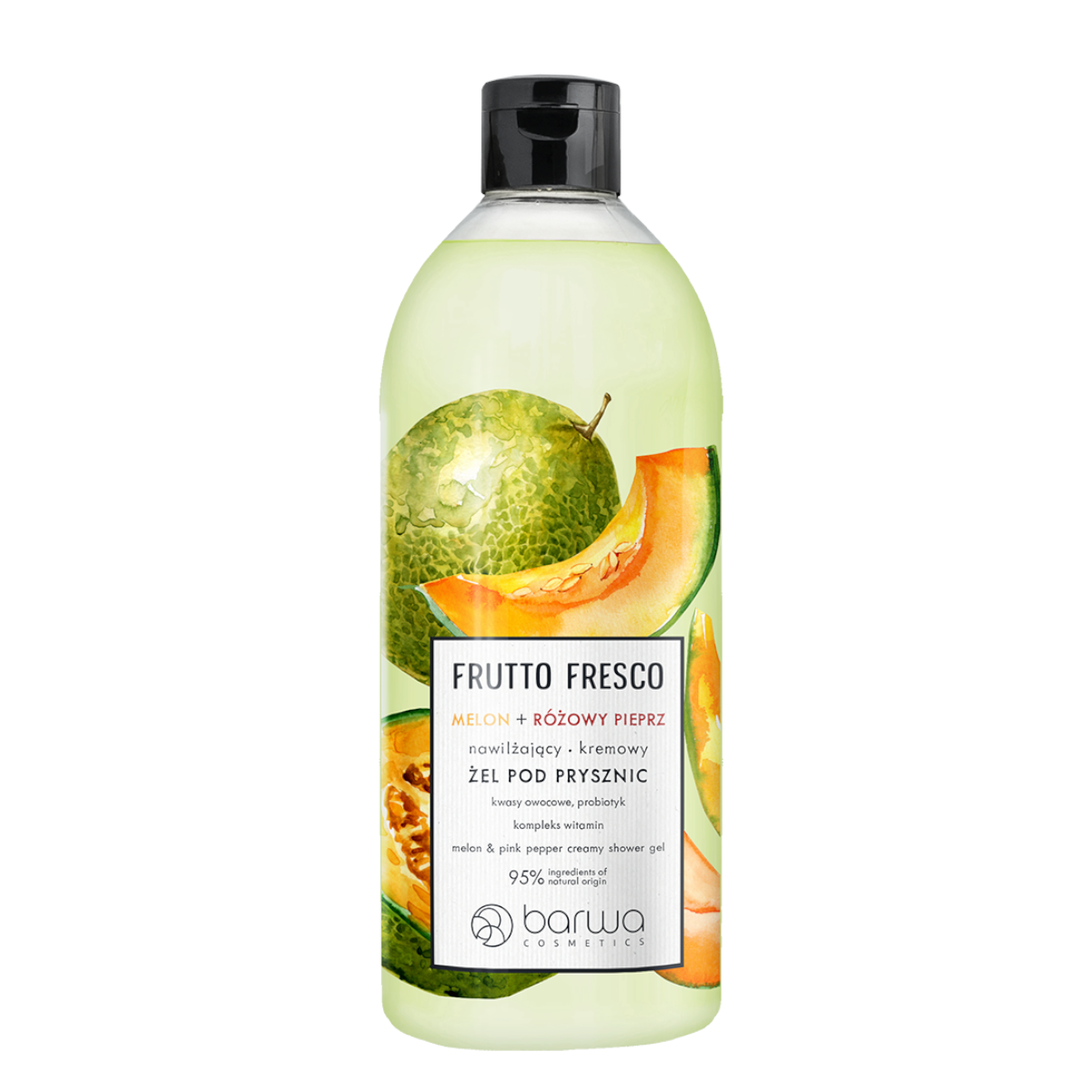 Barwa Frutto Fresco Moisturising Shower Gel Melon & Pink Pepper - arranged with the included components on a white background