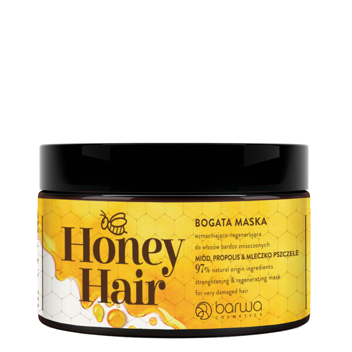 Barwa Honey Hair Strenghtening & Regenerating Honey Mask - retail hair-care container isolated on a white background
