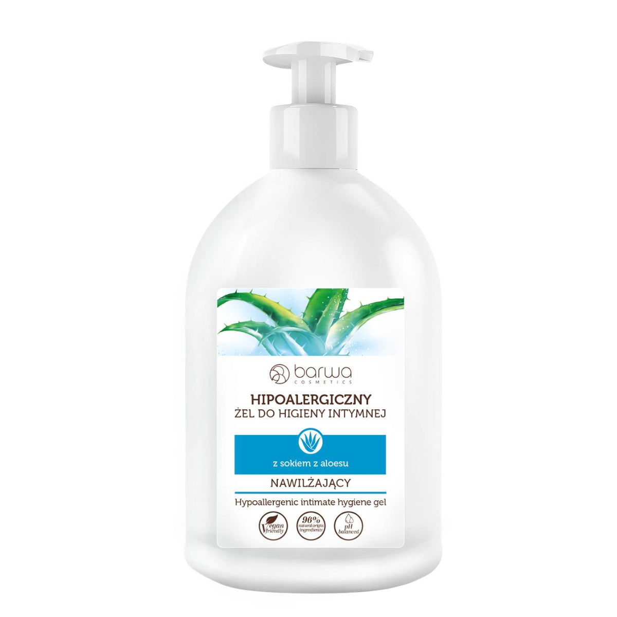 Barwa Hypoallergenic Moisturising Intimate Gel Aloe - arranged with the included components on a white background
